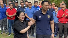 Ketua DPP PDI Perjuangan Puan Maharani (tengah kiri) bertemu dengan Ketua Umum Partai Demokrat Agus Harimurti Yudhoyono (AHY, tengah kanan) di Plataran Hutan Kota Gelora Bung Karno, Jakarta Pusat, Minggu 18 Juni 2023. ANTARA/Putu Indah Savitri