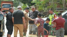 Pj Bupati Aceh Jaya, Nurdin tinjau lokasi banjir di Kecamatan Pasie Raya, Selasa (21/11/2023).