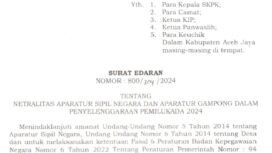 Potongan salinan Surat Edaran Pj Bupati Aceh Jaya ( Istimewa )