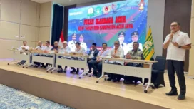 Penjabat Sekretaris Daerah Aceh Jaya menghadiri pemaparan kesiapan Kabupaten Aceh Jaya sebagai tuan rumah Pekan Olahraga Aceh (PORA) XV tahun 2026 yang berlangsung di Aula BSI Lantai 8, Banda Aceh, Sabtu (22/02/2025) (Foto/Ist)