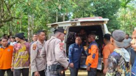 Petugas saat mengevakuasi korban tertimbun longsor di lokasi tambang emas tradisional blok 20 Krueng Sabee, Sabtu (4/10/2025) (Foto/Ist)