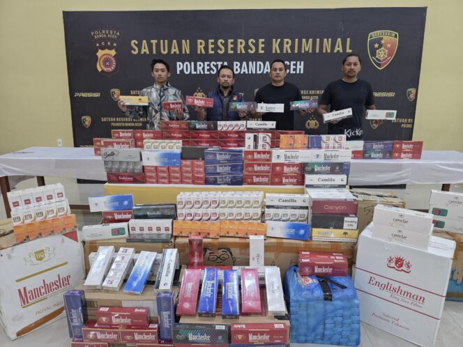 
 Polresta Banda Aceh Sita 70 Ribu Batang Rokok Ilegal Dari Mahasiswa Asal Bireuen